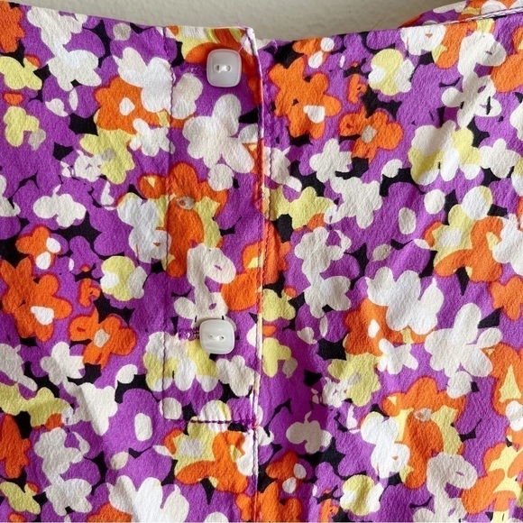 Anthropologie Leifsdottir Silk Ruffle Sleeveless Blouse Orange/Purple Florals, 8 - Picture 9 of 12